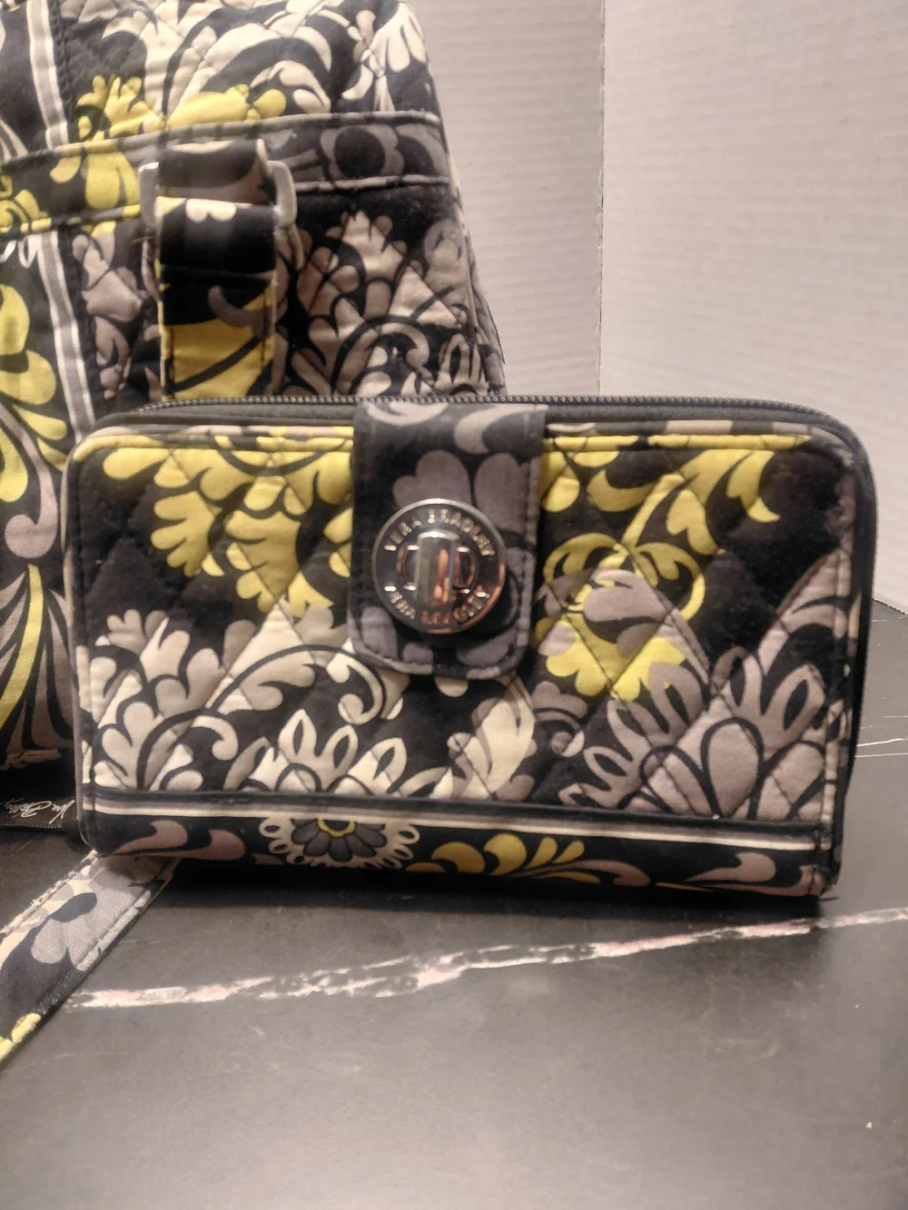 Vera Bradley Gray & Yellow Floral Quilted Shoulder Bag with Wallet - Picture 3 of 11